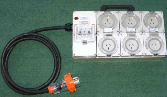 Industrial Power board - 32 Amp 3 phase supply with 6x15 Amp outlets.