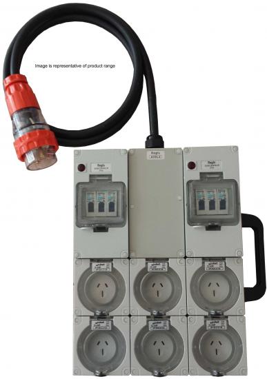 Portable Power Distribution board - 32A 3 phase. 6 x 15A 240V outlets