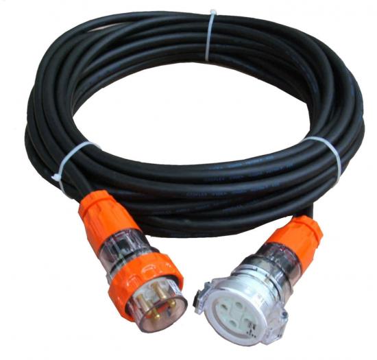 40 Amp 20m Light Duty Industrial Extension Lead: 3 Phase,5 pin,415V with Test & Tag Option